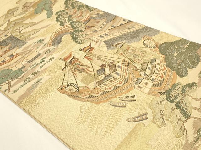 平和屋着物▼六通柄袋帯　清苑船　金欄綴　正絹　逸品　DABJ6012sf