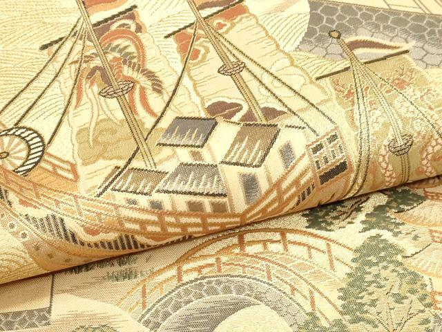 平和屋着物▼六通柄袋帯　清苑船　金欄綴　正絹　逸品　DABJ6012sf