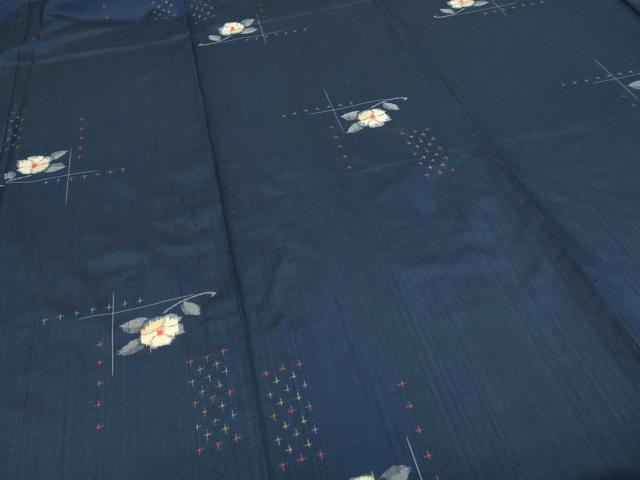 平和屋着物▽上質な紬 　単衣　枝花文 　正絹　逸品　未使用　DABJ6013sf