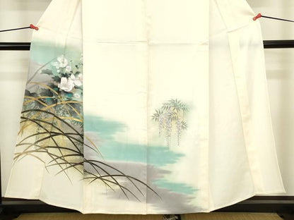 平和屋着物▽訪問着　単衣　草花文　暈し染め　金彩　正絹　逸品　DABJ6014sf