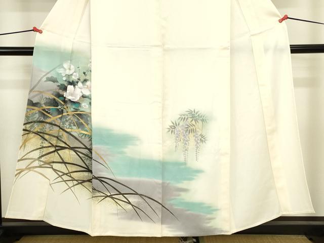 平和屋着物▽訪問着　単衣　草花文　暈し染め　金彩　正絹　逸品　DABJ6014sf