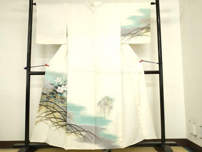 平和屋着物▽訪問着　単衣　草花文　暈し染め　金彩　正絹　逸品　DABJ6014sf