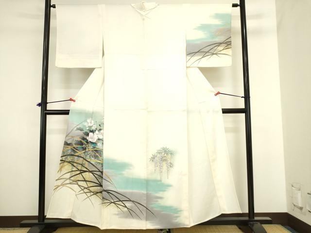 平和屋着物▽訪問着　単衣　草花文　暈し染め　金彩　正絹　逸品　DABJ6014sf
