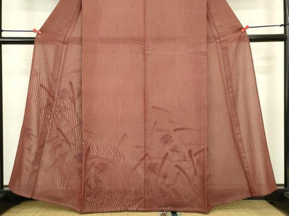 平和屋着物▽訪問着　無双　紋紗×絽　紗袷　手描き　枝花文　正絹　逸品　DABJ6016sf