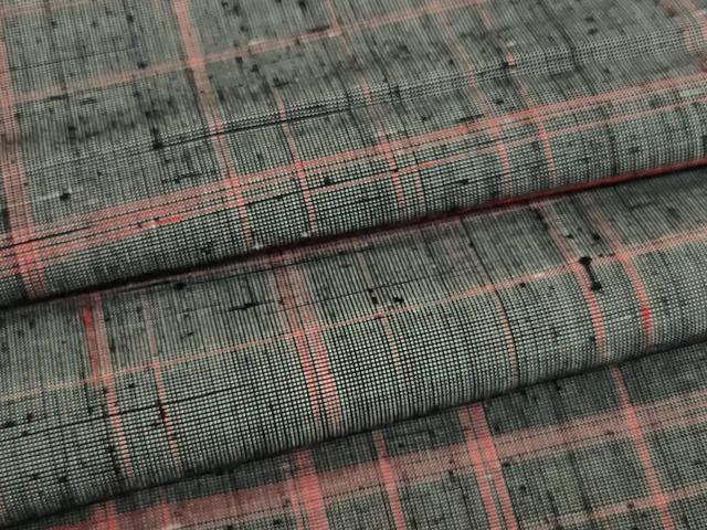平和屋着物▽上質な紬　単衣　格子　正絹　逸品　DABJ6018sf