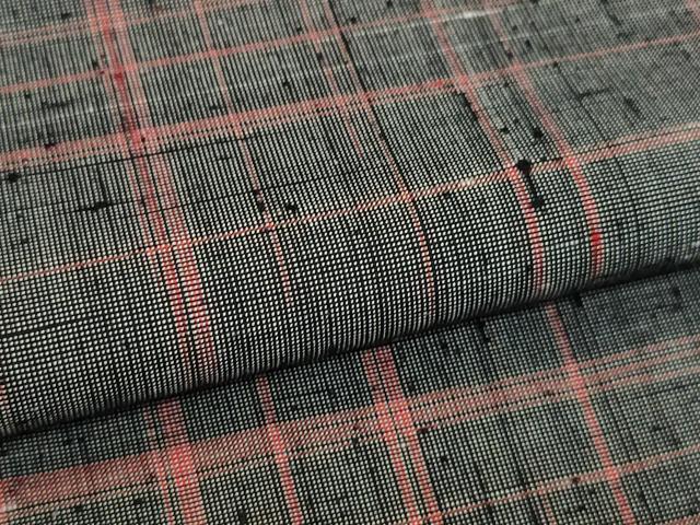 平和屋着物▽上質な紬　単衣　格子　正絹　逸品　DABJ6018sf