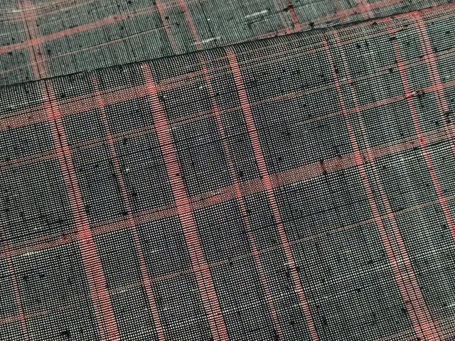 平和屋着物▽上質な紬　単衣　格子　正絹　逸品　DABJ6018sf