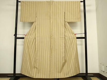 平和屋着物▽上質な紬　単衣　間道　正絹　逸品　DABJ6020sf