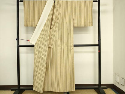 平和屋着物▽上質な紬　単衣　間道　正絹　逸品　DABJ6020sf