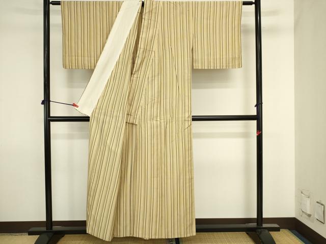 平和屋着物▽上質な紬　単衣　間道　正絹　逸品　DABJ6020sf