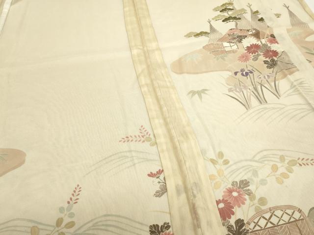 平和屋着物▽訪問着　無双　紗×紗　紗袷　風景草花文　正絹　逸品　DABJ6021sf