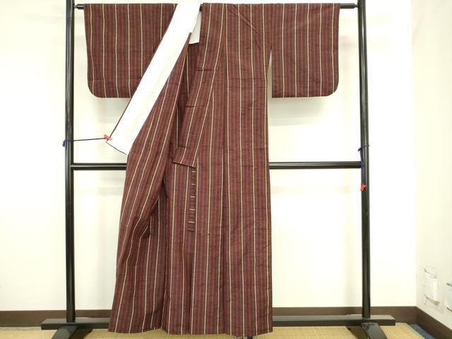 平和屋着物▽上質な紬　単衣　間道　正絹　逸品　DABJ6022sf