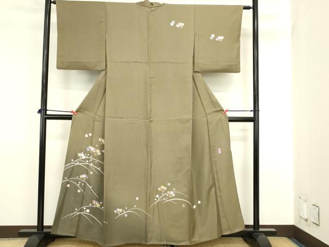 平和屋着物▽訪問着　単衣　万葉讃歌　舞扇文　暈し染め　金彩　正絹　逸品　DABJ6023sf