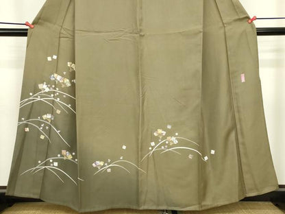 平和屋着物▽訪問着　単衣　万葉讃歌　舞扇文　暈し染め　金彩　正絹　逸品　DABJ6023sf