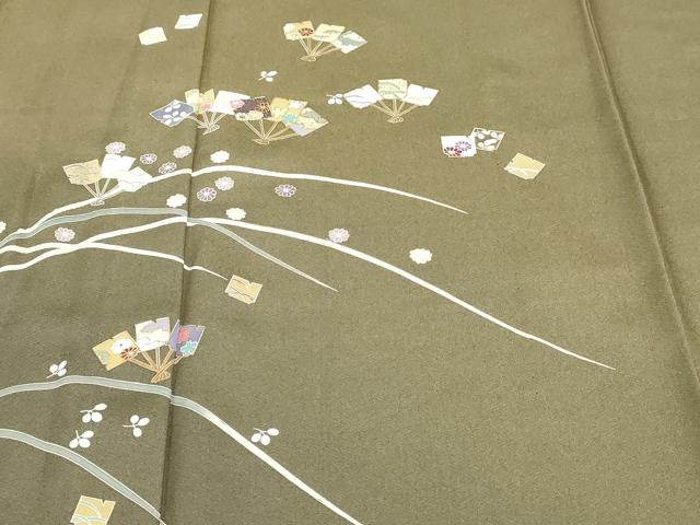 平和屋着物▽訪問着　単衣　万葉讃歌　舞扇文　暈し染め　金彩　正絹　逸品　DABJ6023sf
