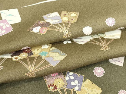平和屋着物▽訪問着　単衣　万葉讃歌　舞扇文　暈し染め　金彩　正絹　逸品　DABJ6023sf