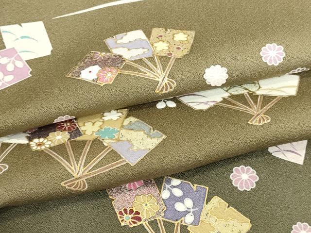 平和屋着物▽訪問着　単衣　万葉讃歌　舞扇文　暈し染め　金彩　正絹　逸品　DABJ6023sf