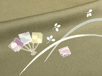 平和屋着物▽訪問着　単衣　万葉讃歌　舞扇文　暈し染め　金彩　正絹　逸品　DABJ6023sf