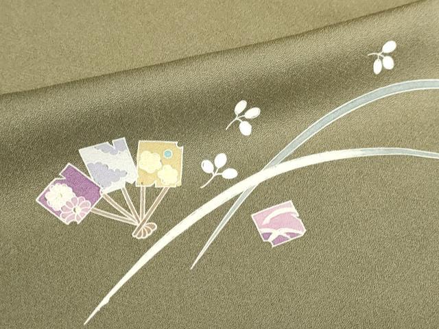 平和屋着物▽訪問着　単衣　万葉讃歌　舞扇文　暈し染め　金彩　正絹　逸品　DABJ6023sf