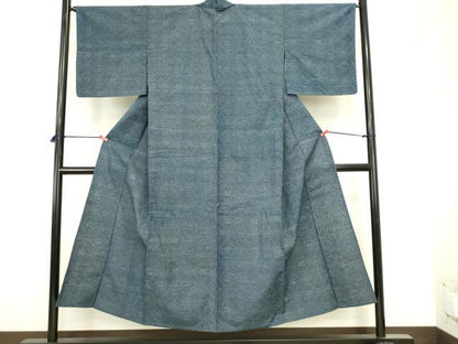 平和屋着物▽上質な紬　単衣　七宝花文　正絹　逸品　DABJ6026sf