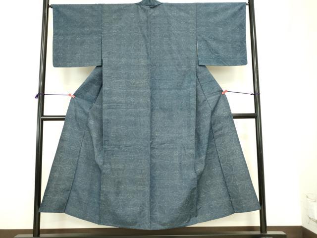 平和屋着物▽上質な紬　単衣　七宝花文　正絹　逸品　DABJ6026sf
