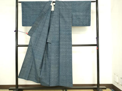 平和屋着物▽上質な紬　単衣　七宝花文　正絹　逸品　DABJ6026sf
