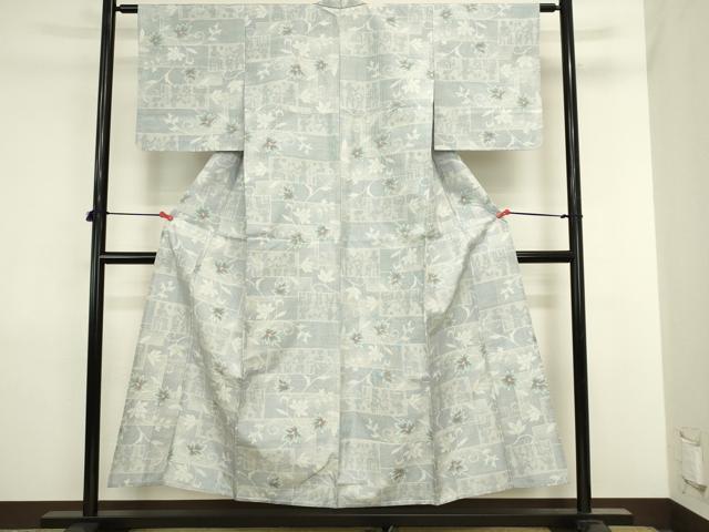 平和屋着物▽上質な紬　単衣　更紗花文　正絹　逸品　DABJ6027sf