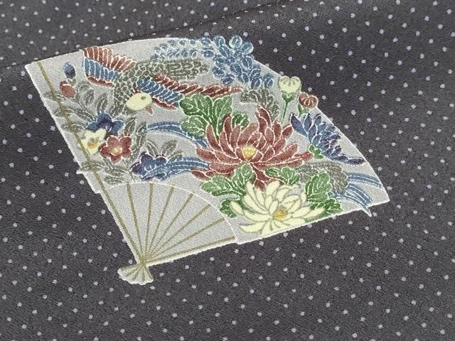 平和屋着物▽小紋　単衣　舞扇花鳥文　洗える着物　DABJ6029sf