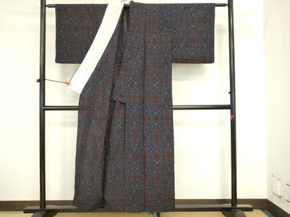 平和屋着物▽上質な紬　単衣　舞花文　正絹　逸品　DABJ6033sf
