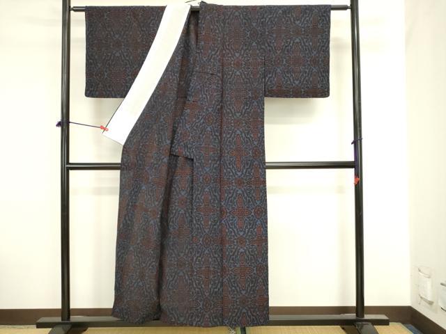 平和屋着物▽上質な紬　単衣　舞花文　正絹　逸品　DABJ6033sf