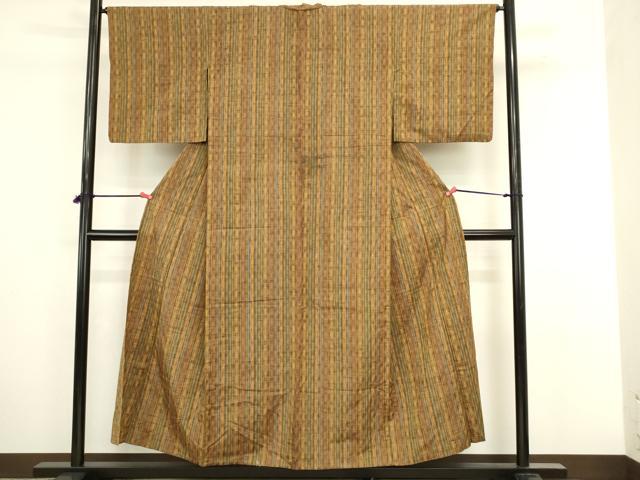 平和屋着物▽上質な紬　単衣　間道　正絹　逸品　DABJ6035sf