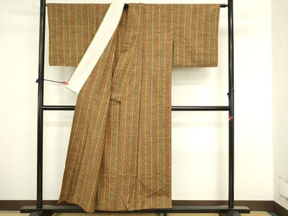 平和屋着物▽上質な紬　単衣　間道　正絹　逸品　DABJ6035sf