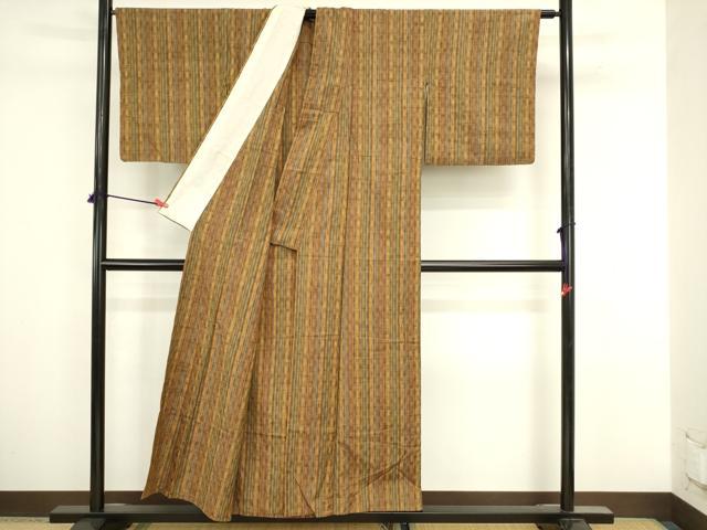 平和屋着物▽上質な紬　単衣　間道　正絹　逸品　DABJ6035sf