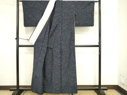 平和屋着物▽結城紬　単衣　80亀甲　唐草文　正絹　逸品　DABJ6040sf