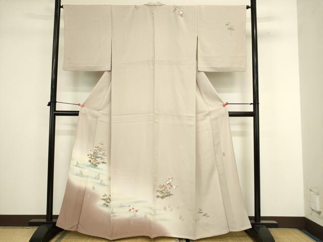 平和屋着物▽訪問着　単衣　友禅　作家物　風景文　暈し染め　正絹　逸品　DABJ6045sf