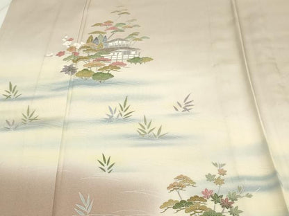 平和屋着物▽訪問着　単衣　友禅　作家物　風景文　暈し染め　正絹　逸品　DABJ6045sf