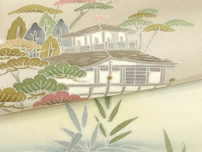 平和屋着物▽訪問着　単衣　友禅　作家物　風景文　暈し染め　正絹　逸品　DABJ6045sf