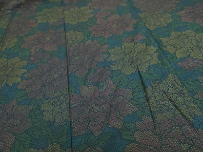 平和屋着物▽上質な紬　単衣　草花文　ロング丈　正絹　逸品　DABJ6047sf