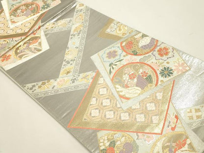 平和屋本店▼六通柄袋帯　色紙吉祥花文　弐拾四金二重箔　正絹　逸品　DABJ6050sf