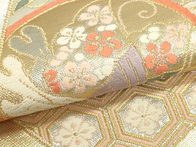 平和屋本店▼六通柄袋帯　色紙吉祥花文　弐拾四金二重箔　正絹　逸品　DABJ6050sf