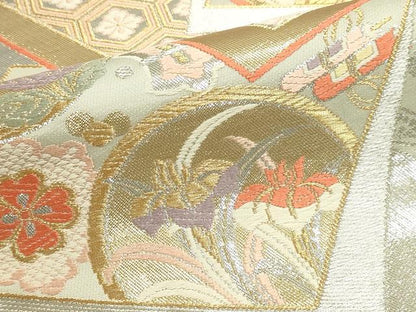 平和屋本店▼六通柄袋帯　色紙吉祥花文　弐拾四金二重箔　正絹　逸品　DABJ6050sf