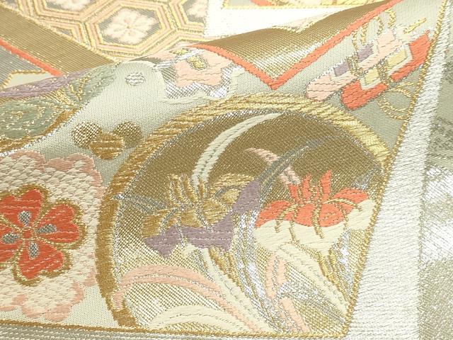 平和屋本店▼六通柄袋帯　色紙吉祥花文　弐拾四金二重箔　正絹　逸品　DABJ6050sf