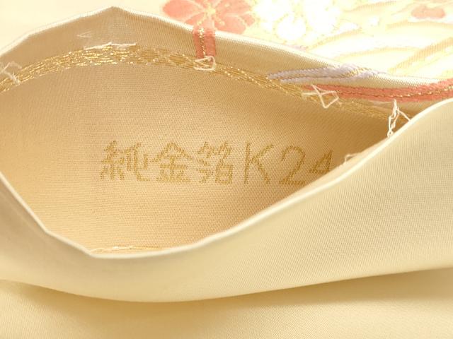 平和屋本店▼六通柄袋帯　唐織　花の波錦箔　純金箔Ｋ24　正絹　逸品　DABJ6051sf