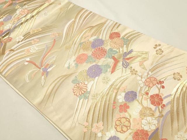 平和屋本店▼六通柄袋帯　唐織　花の波錦箔　純金箔Ｋ24　正絹　逸品　DABJ6051sf