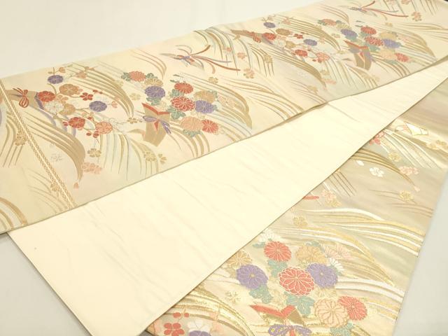 平和屋本店▼六通柄袋帯　唐織　花の波錦箔　純金箔Ｋ24　正絹　逸品　DABJ6051sf