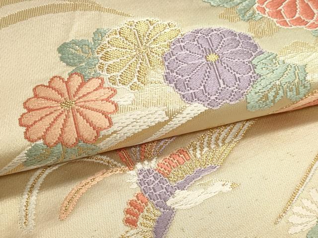 平和屋本店▼六通柄袋帯　唐織　花の波錦箔　純金箔Ｋ24　正絹　逸品　DABJ6051sf
