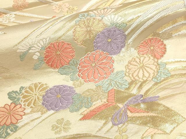 平和屋本店▼六通柄袋帯　唐織　花の波錦箔　純金箔Ｋ24　正絹　逸品　DABJ6051sf