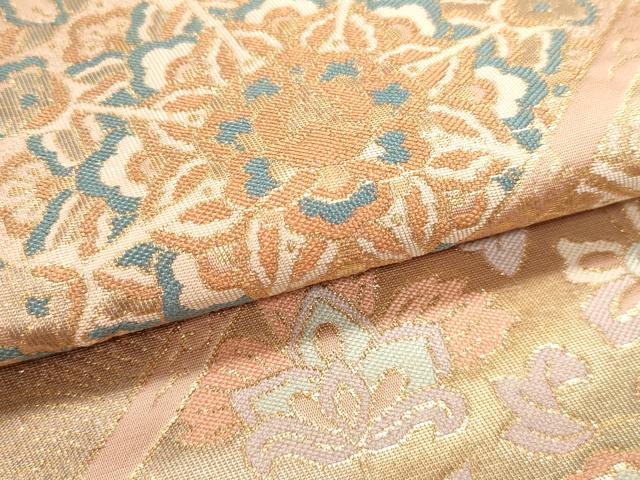 平和屋本店▼六通柄袋帯　正倉院花文　本金二重箔　正絹　逸品　DABJ6055sf