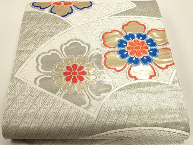 平和屋本店▼六通柄袋帯　唐織　地紙花文　九百錦　二丁箔　ホワイトゴールド箔　正絹　逸品　DABJ6059sf