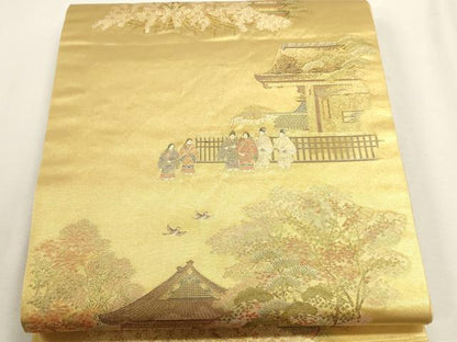 平和屋本店●六通柄袋帯　二条庭園四季絵文　本金箔　金泥箔　正絹　逸品　DABJ6063sf